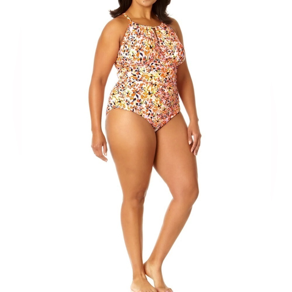 Anne Cole Plus - Women's High Neck With Ruffled Straps One Piece Swimsuit
